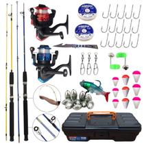 Kit Pesca Completo com 2 Varas 1,65 M e + 2 Molinetes Ultra Light Promo + Jogo de Acessórios com Maleta - Taue