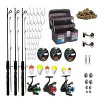 Kit Pesca Completo Maleta 3 varas + 3 Molinetes, 1 Maleta Organizadora e Acessórios