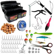 Kit Pesca Completo Maleta Iscas Anzol Chumbada E Alicate