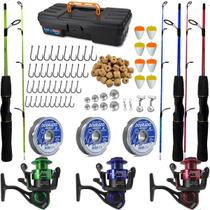 Kit Pesca Completo Molinete 3 Rolamento Vara 1,20M Maleta e Acessorios