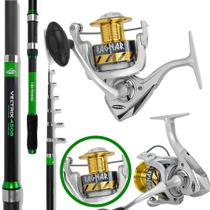 Kit Pesca Completo Surf Molinete Makis Ragnar Vara Telescópica 4,20m ou 4,50m Long Casting