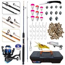 Kit Pesca Completo Vara Maciça + Molinete Iscas Anzol Maleta