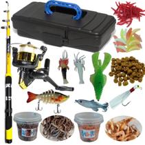 Kit Pesca Completo Vara Molinete Linha Caixa Armazenamento com Iscas