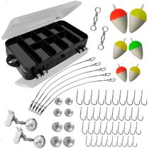 Kit Pesca Esportiva Estojo Anzol Chumbada Girador Sinete Empate Boia 64 Itens