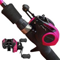 kit Pesca Feminino Rosa Pink Vara e Carretilha 11 Rolamentos Lado Direito