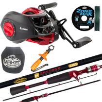 Kit Pesca Iniciante Carretilha Évora 3 Rolamentos Drag 5kg + Vara Makis Daytona + Acessórios Lado da Manivela:EsquerdoC