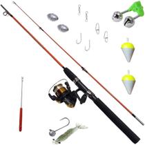 kit pesca iniciante vara molinete linha anzol chumbada isca kit pesca iniciante vara molinete linha anzol chumbada isca