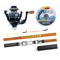 Kit Pesca Leve Way Fishing Molinete Cross Mini + Vara PANDA 2403 2,40m + Linha