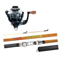 Kit Pesca Leve Way Fishing Molinete CROSS mini + Vara Telescópica PANDA 1,80m