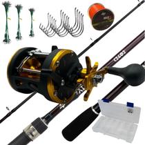 Kit Pesca Mar Carretilha Drag 15kg + Vara 50lbs e Acessorios