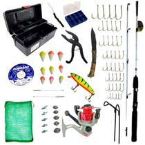 Kit Pesca Material Pescaria Vara Molinete Caixa Acessórios