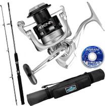 Kit Pesca Molinete Arena 4000 com Vara 40lbs Linha e Porta Varas Makis Fishing