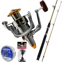 Kit Pesca Molinete Fc 6000 e Vara 1,80m 40lbs Linha 0,50mm e Leader