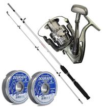 Kit Pesca Molinete Mega 7 Rolamentos com Vara 40lbs e 200mts de Linha