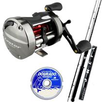 Kit Pesca Pesada Carretilha Drag 5kg Vara 2,10m 80lb Linha