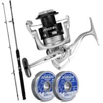 Kit Pesca Pesada Molinete Arena Vara Fibra Vidro 40l 2 Linha