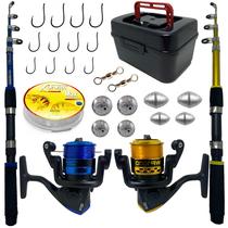 Kit Pesca Pescaria Completo 2 Varas Molinete + Acessórios - NRA