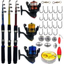 Kit Pesca Pescaria Completo 3 Vara Molinete + Acessórios - NRA