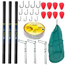 Kit Pesca Pescaria Completo 3 Varas Mão Telescopica Tilapia