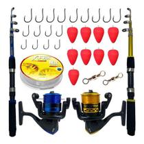 Kit Pesca Pescaria Pesqueiro 2 Varas + 2 Molinetes Barato