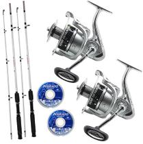 Kit Pesca Robalo 2 Molinetes 6000 2 Varas 1,80m 200m Linha