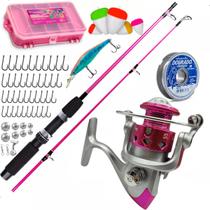 Kit Pesca Rosa Molinete 3 Rolamento + Vara E Estojo Kit Pesca Rosa Molinete 3 Rolamento + Vara E Estojo