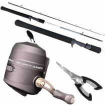 Kit Pesca Ultra Leve Spincast Staco Vara de Carbono Alicate