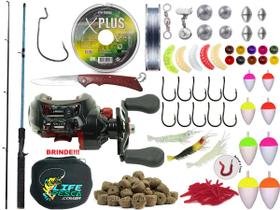 Kit Pesca Vara 1,50m 12kg + Carretilha + Linha Multifilamento (Ref. 28)