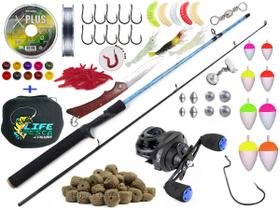 Kit Pesca Vara 1,50m 25lbs 2P + Carretilha M21 Pro Black Blue + Linha Multifilamento 100m + Acessórios (Ref. 213) Kit Pesca Vara 1,50m 25lbs 2P + Carretilha M21 Pro Black Blue + Linha Multifilamento 100m + Acessórios (Ref. 213)