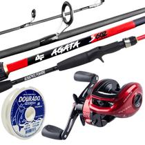 Kit Pesca Vara Agata 1,50mts e Carretilha BRONX 8000 Direita e Linha