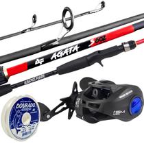 Kit Pesca Vara Agata 1,50mts e Carretilha M21 Pro Direita e Linha