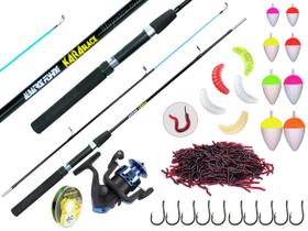 Kit Pesca Vara Para Molinete 1,50m + Molinete + Iscas (Ref. 70)