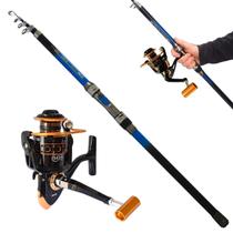 Kit Pesca Vara Telescópica 2,10M + Molinete Alto Mar 15-30Lb