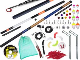 Kit Pescador Com 2 Varas Telescópicas 40% Carbono (2,70m e 3,00m) + Acessórios (Ref. 136)
