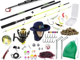 Kit Pescador Com Vara Para Molinete 1,20m + Vara Telescópica 40% Carbono 3,00m + Molinete + Acessórios (Ref. 180) Kit Pescador Com Vara Para Molinete 1,20m + Vara Telescópica 40% Carbono 3,00m + Molinete + Acessórios (Ref. 180)