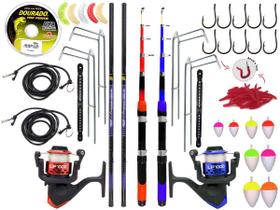 Kit Pescaria 2 Vara Telescópica Molinete (1,70m) + 2 Vara Telescópica de Mão (2,10m) + Molinete (Ref. 157)