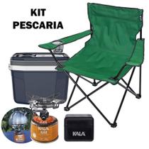 Kit Pescaria Cadeira Dobrável Fogareiro Cartucho Caixa 20L