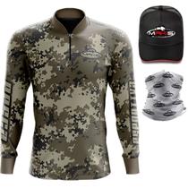 Kit Pescaria Camisa Gola Ziper Proteção UV 50 Bone e Bandana