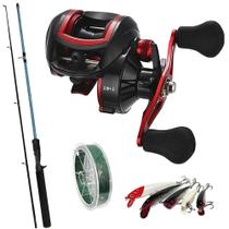 Kit Pescaria Carretilha 19 Rolamentos com Vara 1,80mts Linha Multi e 5 Iscas