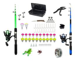 Kit Pescaria Completo 2 Vara + 2 Molinete Maleta Itens Full