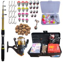 Kit Pescaria Completo Infantil Vara Molinete Maleta Ração