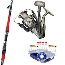 Kit Pescaria Molinete Mega 2000 Vara Telescópica e Estojo