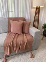 Kit Peseira Manta Luxo Decorativa Pompom Cama Casal + 2 Capa
