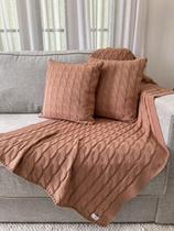 Kit Peseira Manta Tricô Decorativa Sofá Cama 150x90cm + 2 Capas
