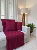 Kit Peseira Manta Tricô Decorativa Sofá Cama 150x90cm + 2 Capas