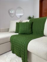 Kit Peseira Manta Tricô Decorativa Sofá Cama 150x90cm + 2 Capas