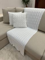 Kit Peseira Manta Tricô Decorativa Sofá Cama 150x90cm + 2 Capas