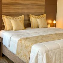 Kit Peseira Xale para Cama Jacquard 2 Capas de almofada 2 Porta Travesseiros