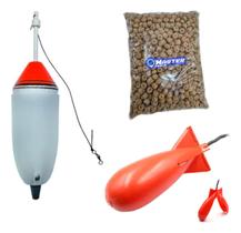Kit Pesqueiro Boias Cevadeira Arremesso + 5 Porção De Ração