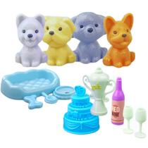 Kit pet 4 Cachorrinhos com Banheira + Acessórios casinha toy